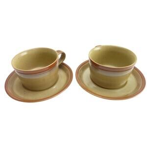 Vintage Mikasa Potters Art Country Cabin Cup and Saucer Cottage Decor x 2